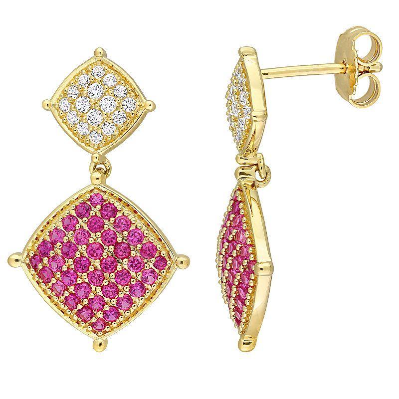 Stella Grace Gold Tone Sterling Silver Lab-Created Ruby & Lab-Created White Sapphire Lozenge Drop Earrings, Womens Product Image