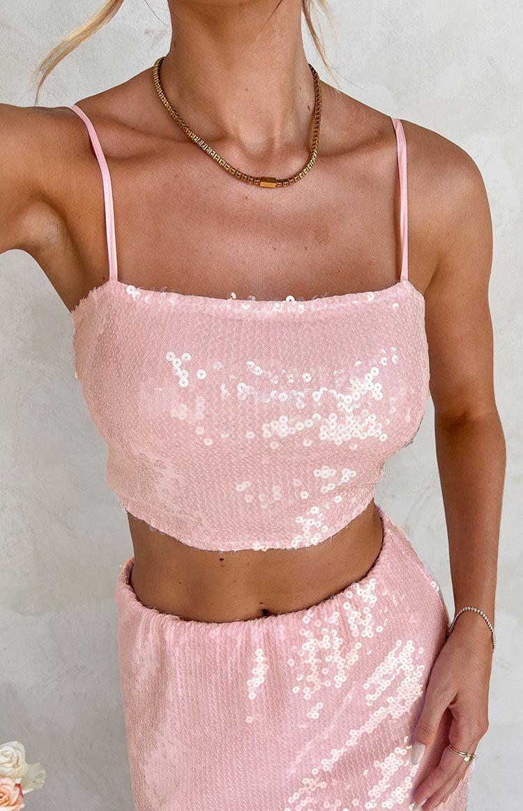 Bellah Pink Sequin Crop Top Product Image