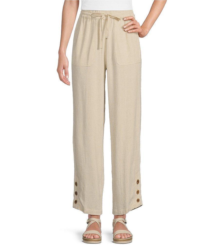 Multiples Linen-Blend Drawstring Elastic Waist Pull-On Coordinating Ankle Pants product image