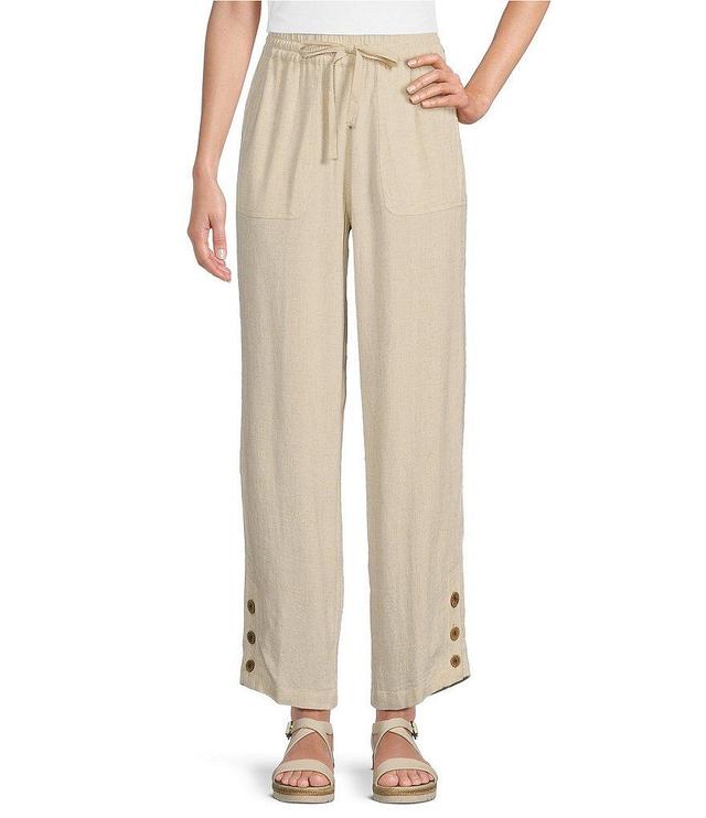 Multiples Linen-Blend Drawstring Elastic Waist Pull-On Coordinating Ankle Pants Product Image