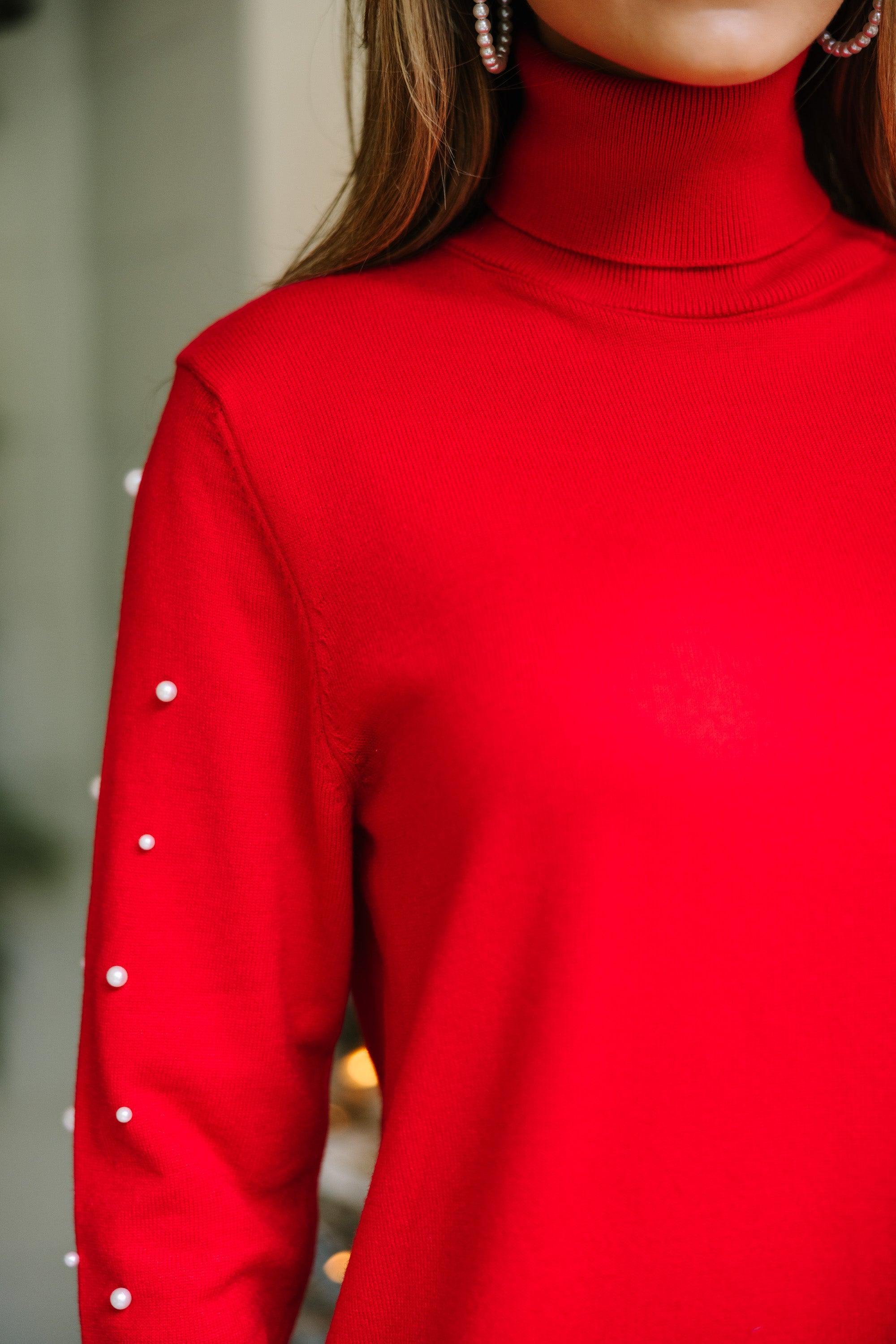 Feeling The Love Red Embellished Sweater Dress Female Product Image