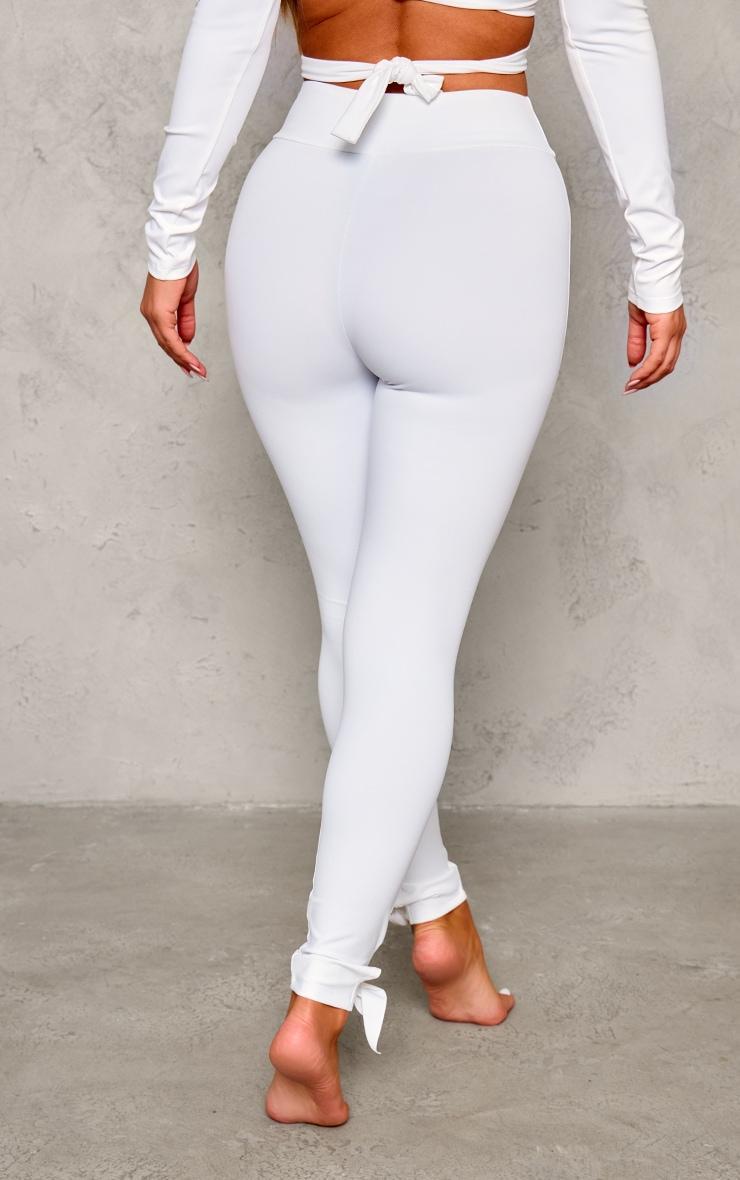 White Sculpt Tie Hem Yoga Leggings Product Image