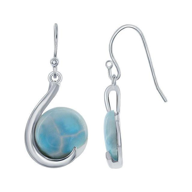 Sterling Silver Round Larimar Teardrop Earrings, Womens Product Image