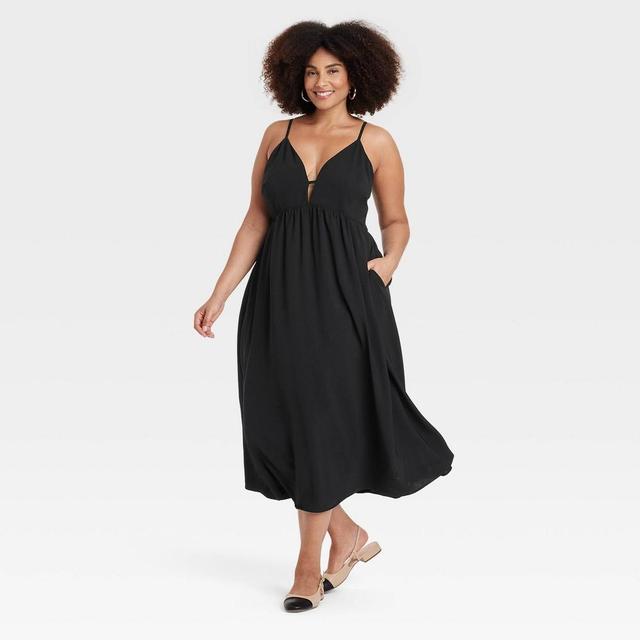 Womens Ruched Midi Dress - A New Day Black 2X Product Image