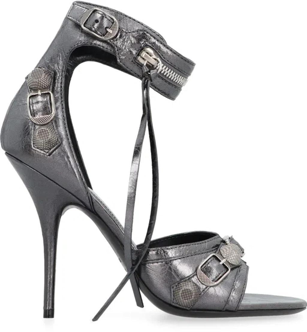 BALENCIAGA Cagole Leather Sandals In Grey Product Image