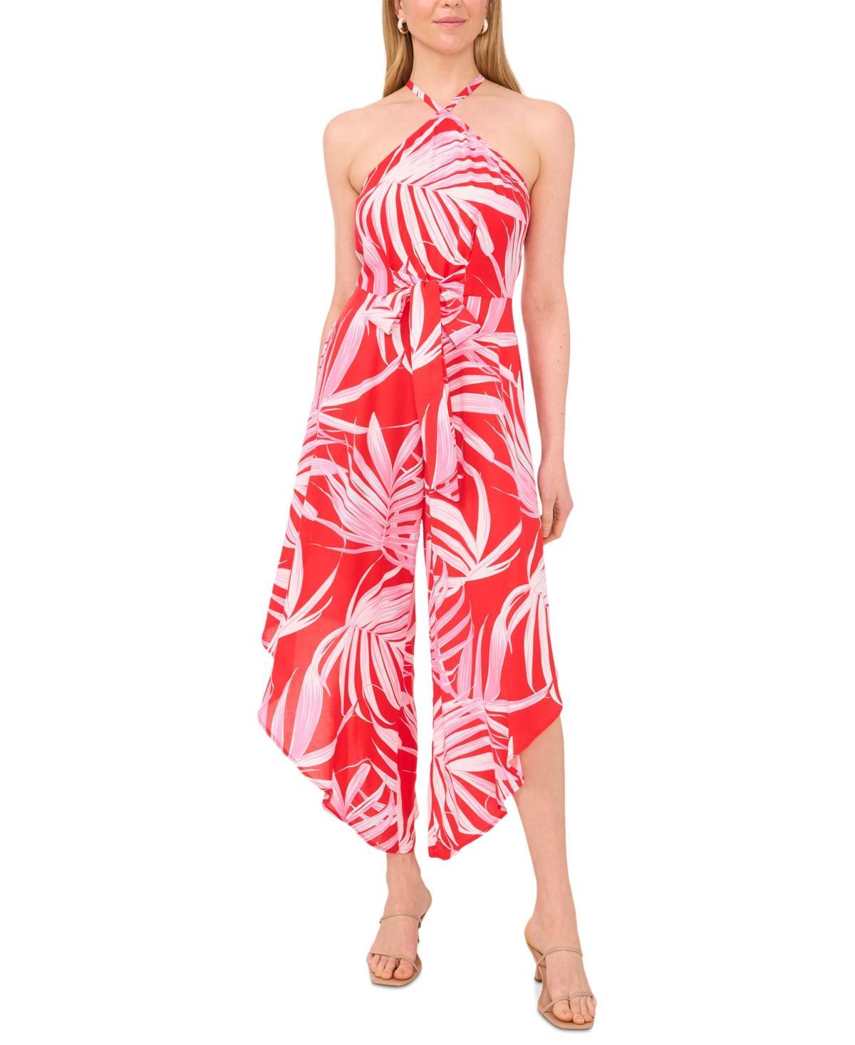 Msk Womens Printed Tie-Front Harem-Leg Jumpsuit Product Image