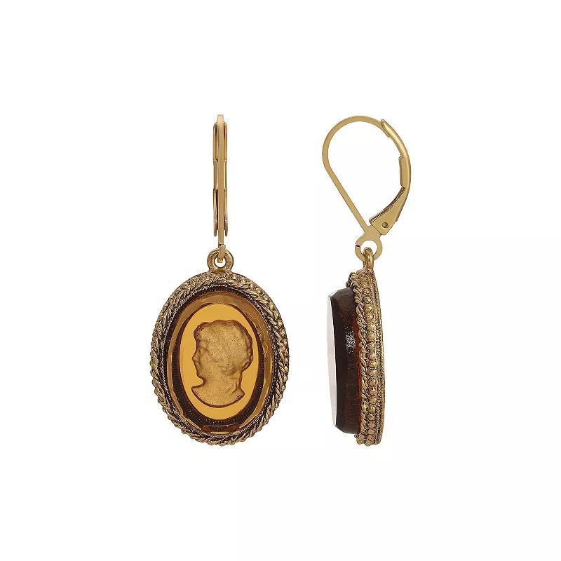 1928 Gold Tone Smoked Topaz Glass Intaglio Drop Earrings, Womens, Brown Product Image