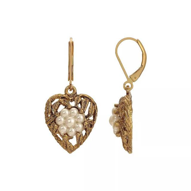 1928 Gold Tone Filigree & Faux Pearl Leverback Earrings, Womens, White Product Image