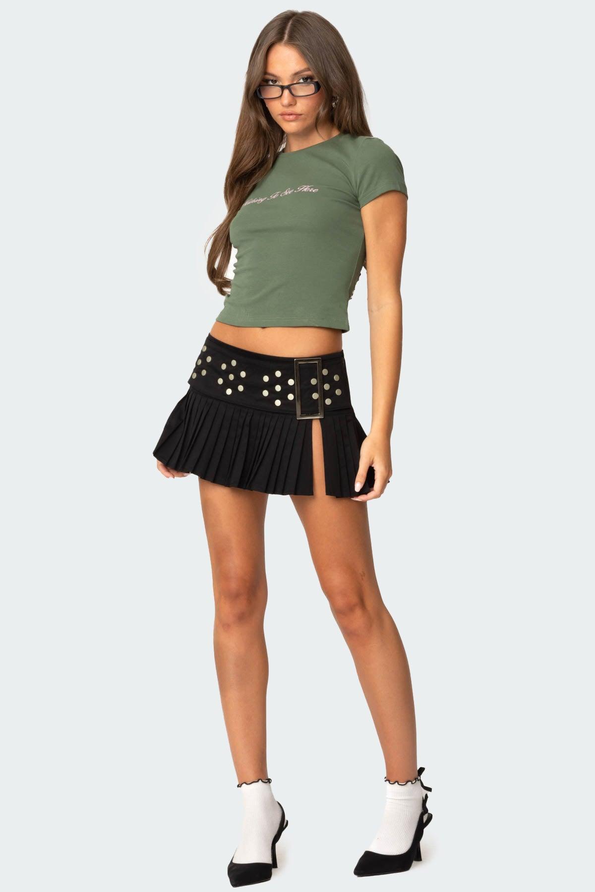 Roxy Side Slit Pleated Mini Skirt Product Image