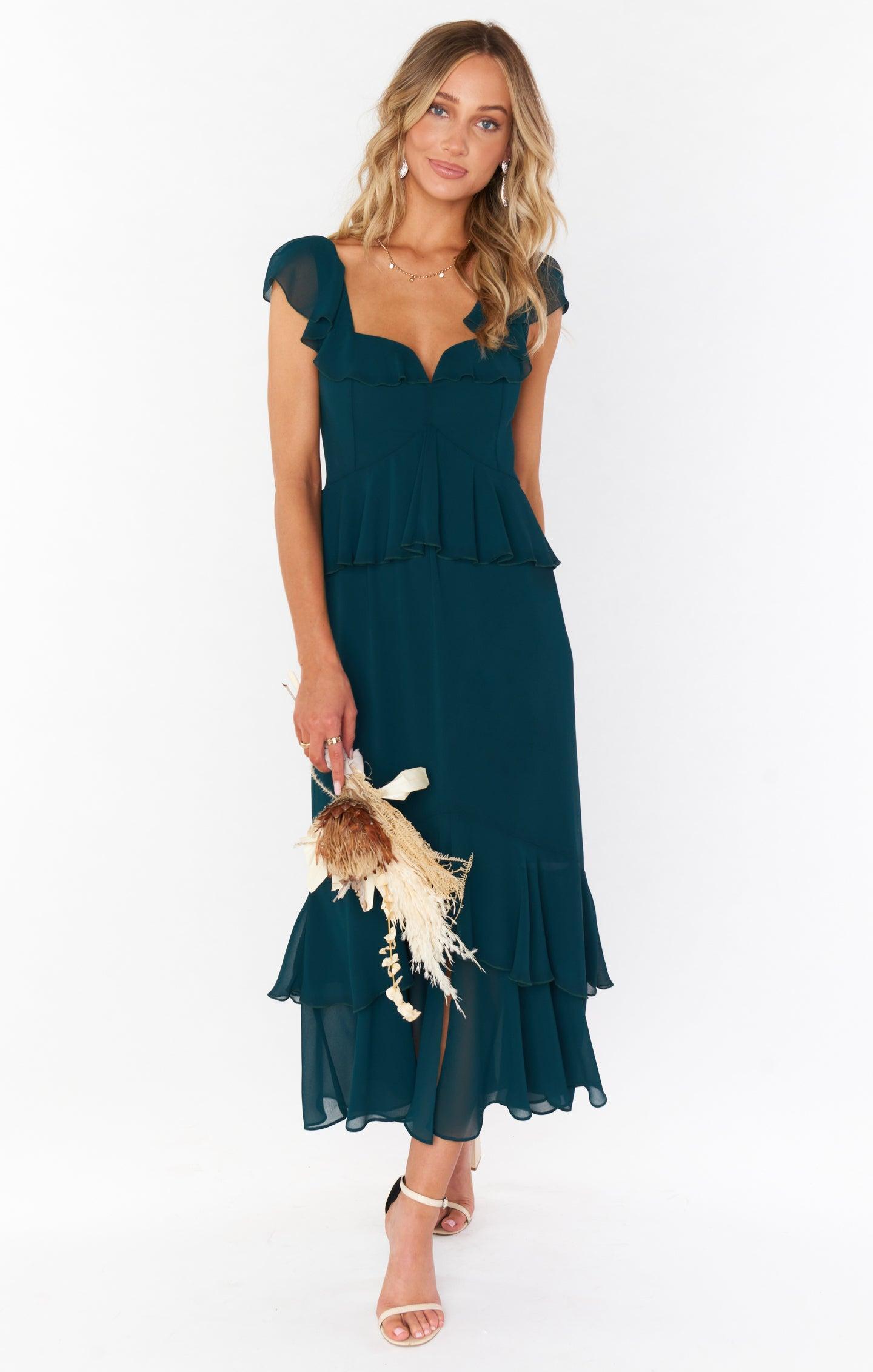 Reese Ruffle Dress ~ Emerald Chiffon Product Image