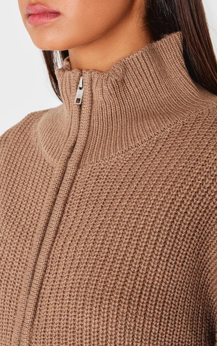 Light Mocha Thick Rib Knit Zip Up Cardigan Product Image