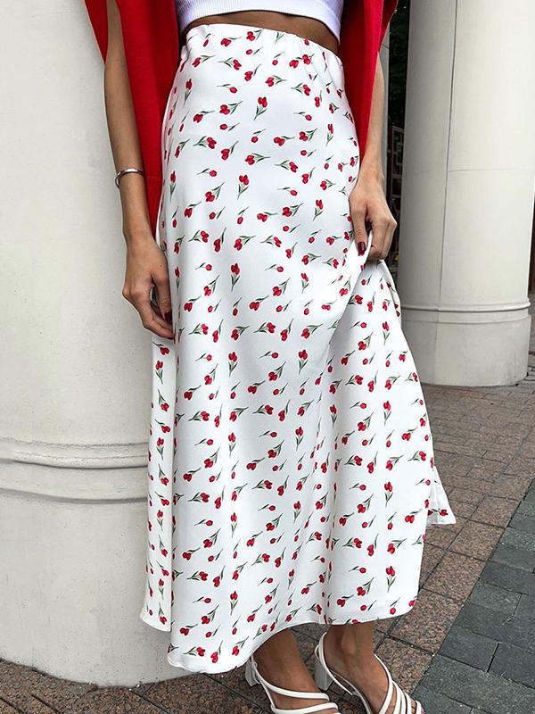 A-Line High Waisted Flower Print Skirts Bottoms product image