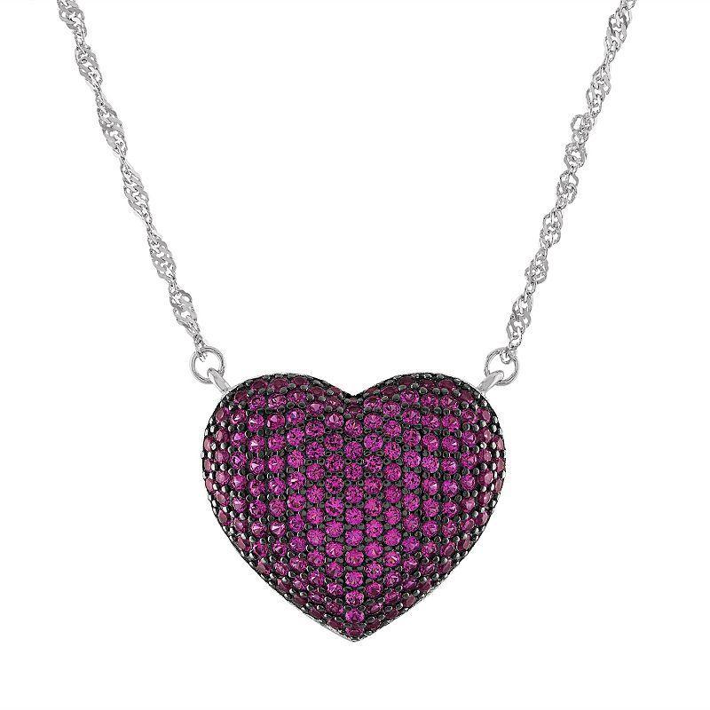 Designs by Gioelli Sterling Silver Lab-Created Ruby Pave Heart Pendant Necklace, Womens, White Product Image