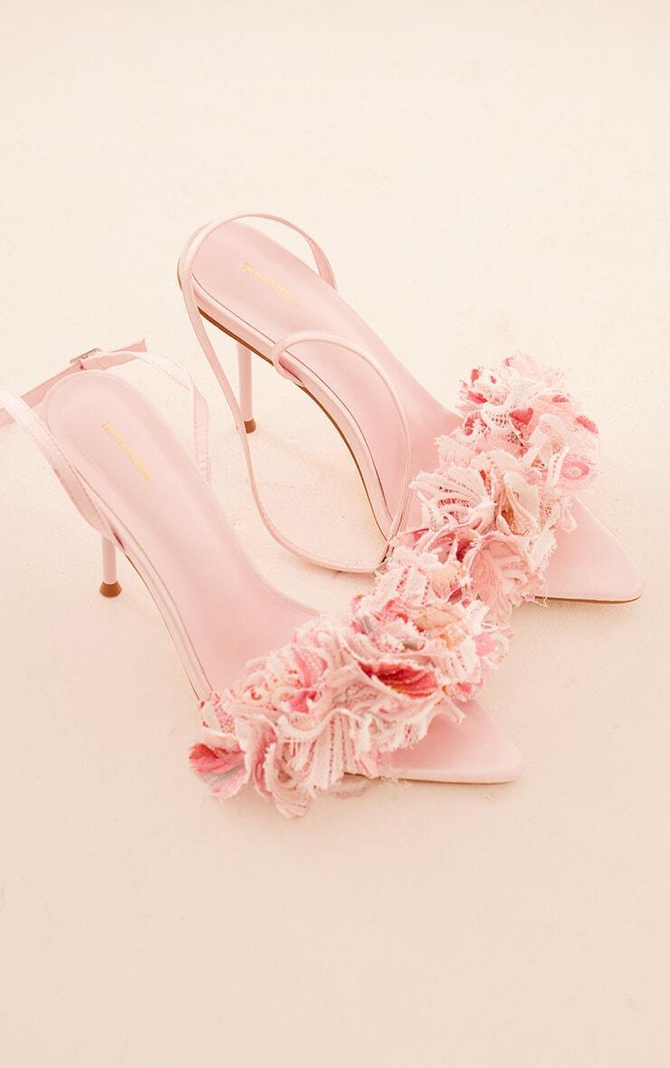 Pink Pointed Toe Barely There Petal Detail High Heeled Sandals Product Image