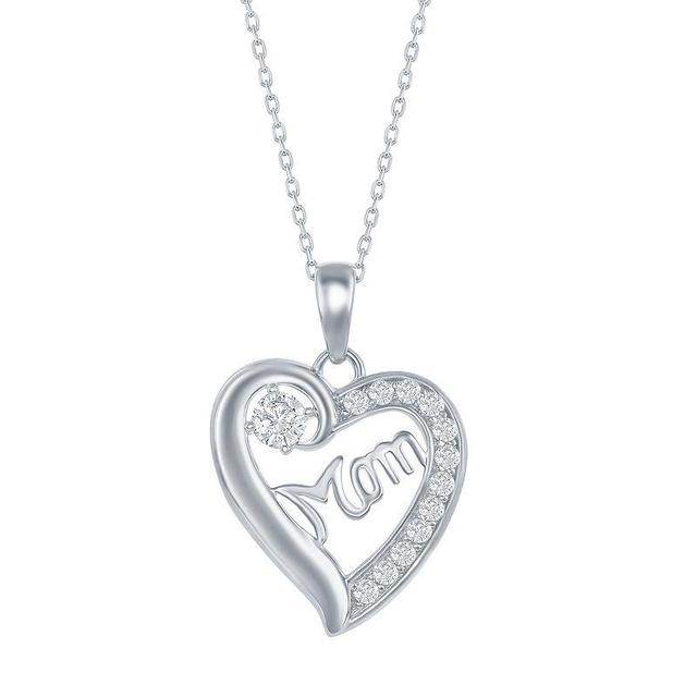 Sterling Silver Cubic Zirconia Mom Heart Pendant Necklace, Womens Product Image