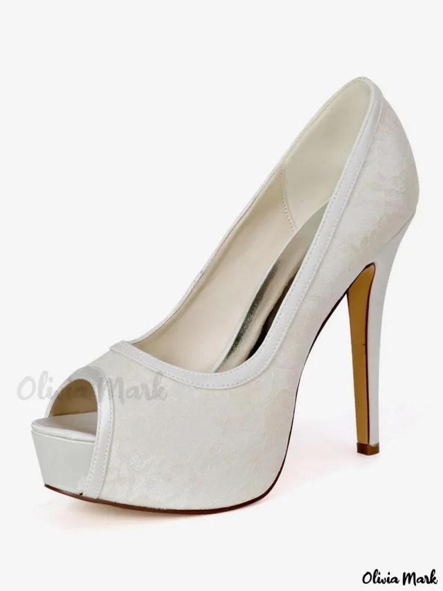 Olivia Mark – Exquisite Womens Bridal Pumps: Embroidered Peep Toe Platform Shoes for Wedding Product Image