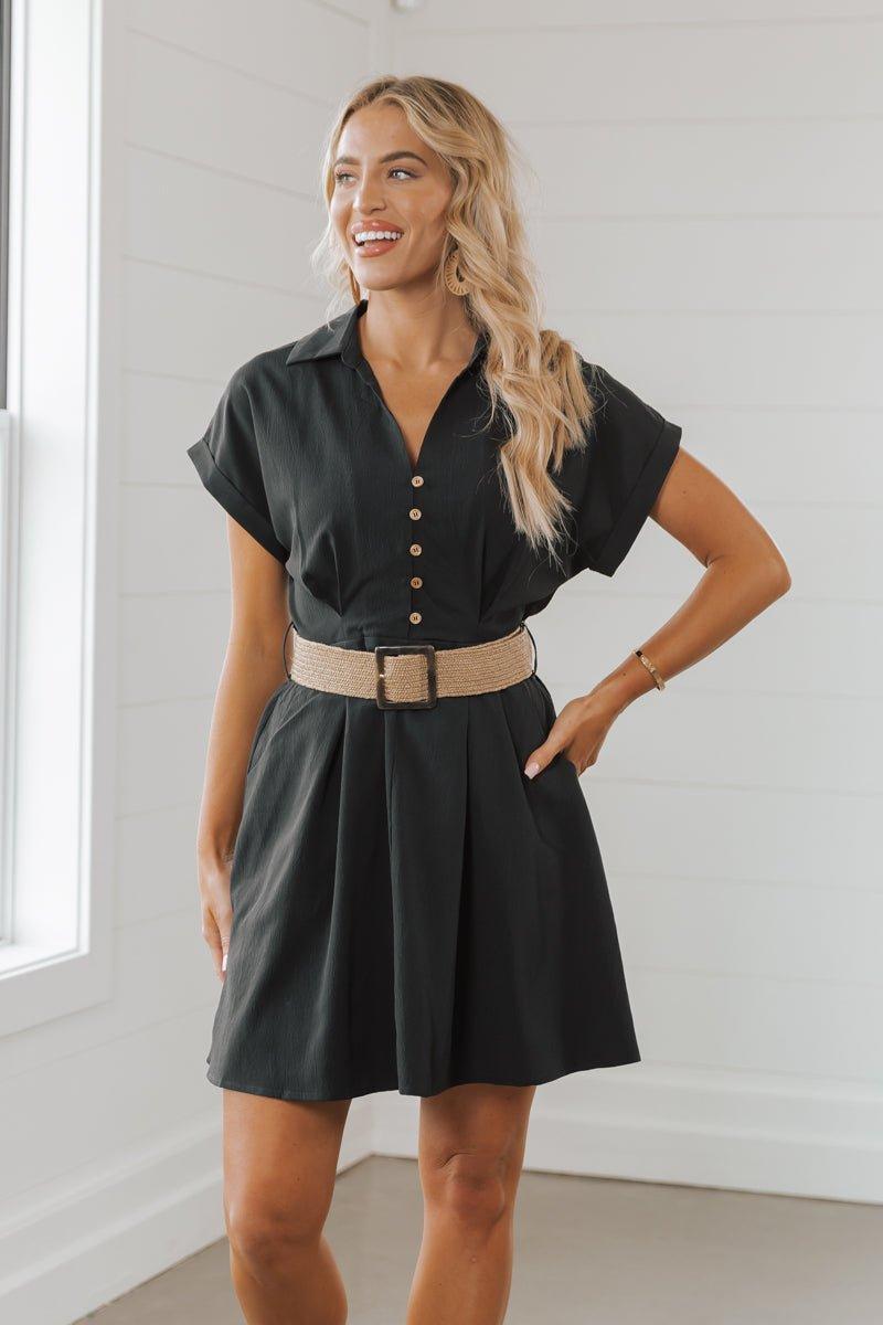 Belted V Neck Mini Dress - FINAL SALE Product Image