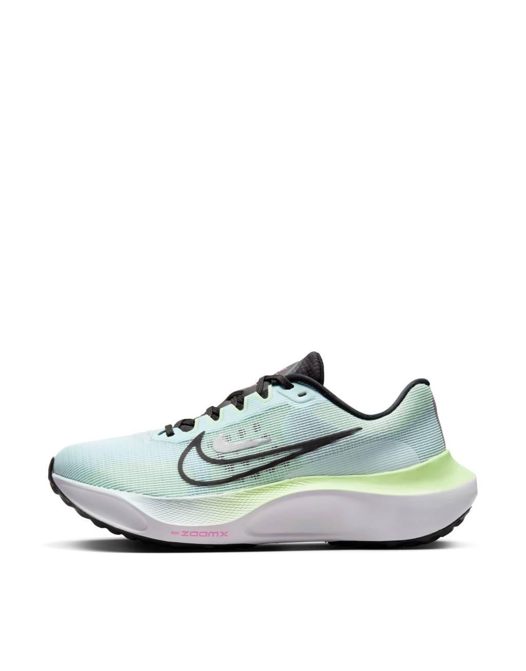 Nike Running Zoom Fly 5 sneakers in light blue and green Product Image