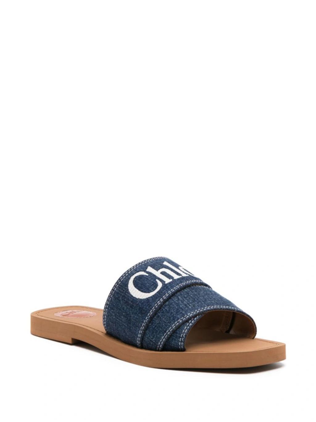 CHLOÉ Woody Flat Mule In Blue Product Image