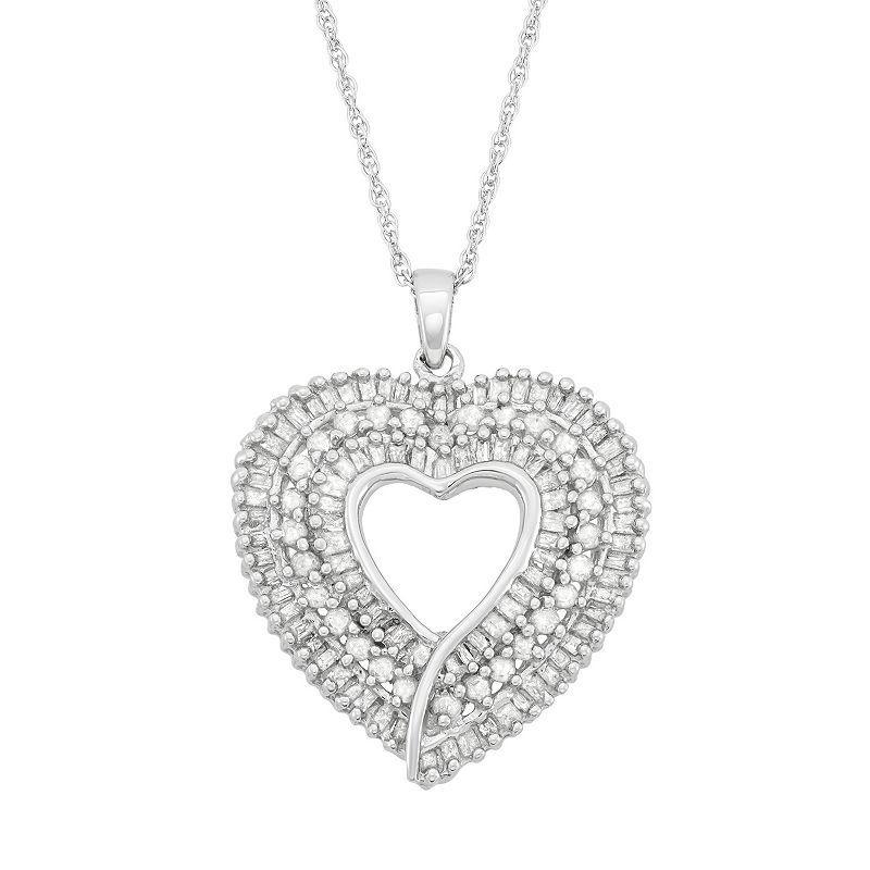 Jewelexcess 1 Carat T.W. Diamond Sterling Silver Heart Pendant Necklace, Womens White Product Image