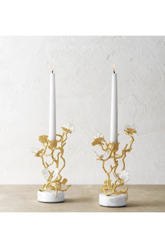 Butterfly Ginkgo Gold Candleholders S/2 Product Image