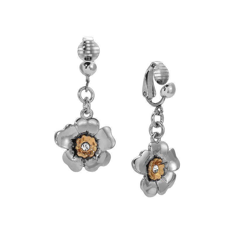 1928 Two Tone Crystal Center Flower Clip-On Earrings, Womens, Yellow Product Image