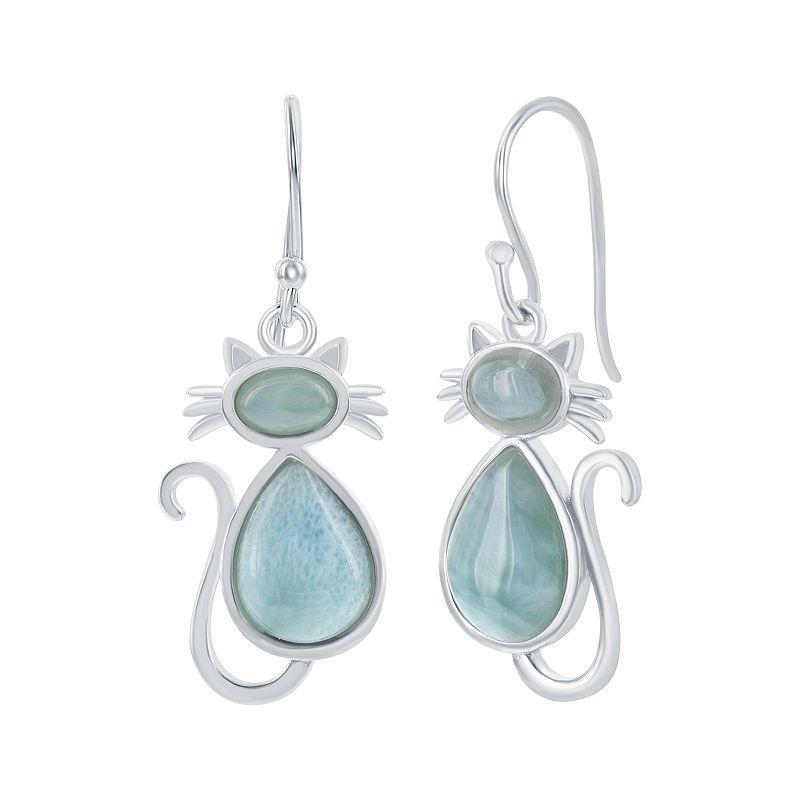 Sterling Silver Larimar Cat Drop Earrings, Womens, Silvertone Product Image