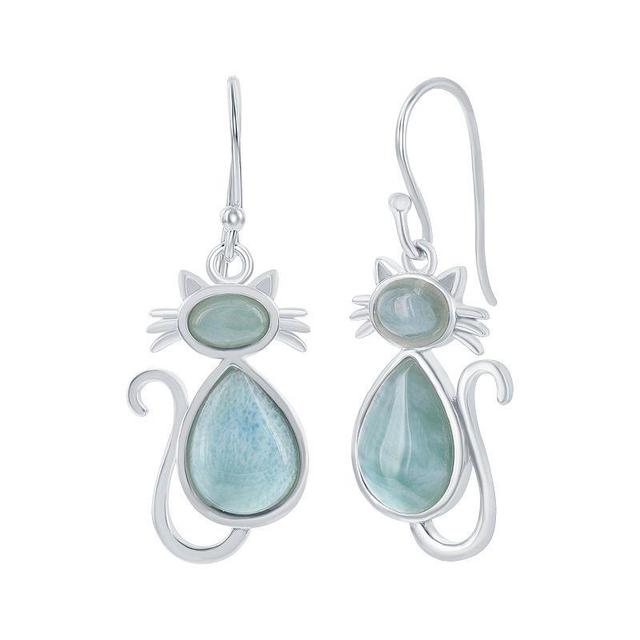 Sterling Silver Larimar Cat Drop Earrings, Womens, Silvertone Product Image