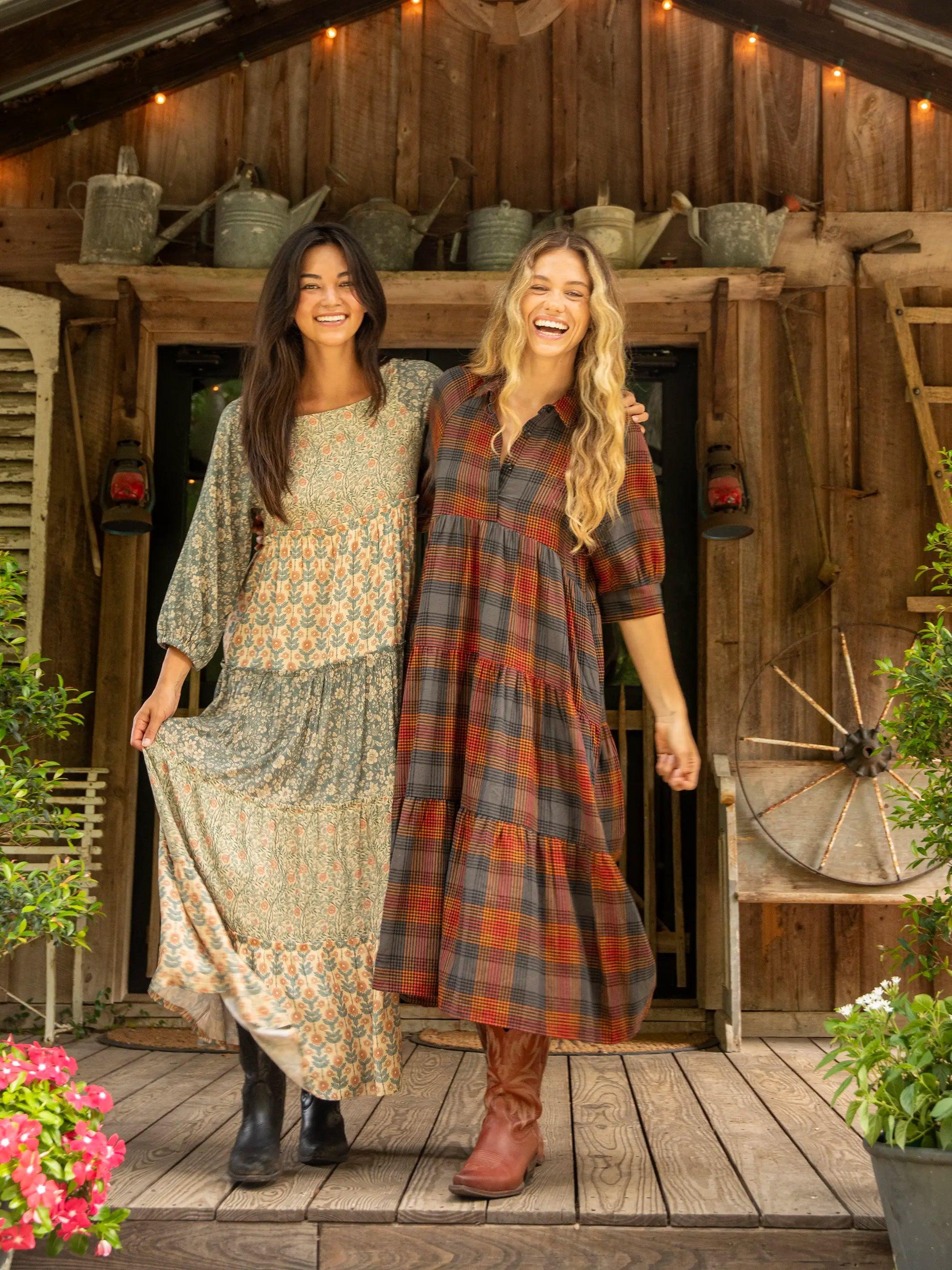 Berkley Long Sleeve Maxi Dress - Tan Olive Mixed Floral Product Image