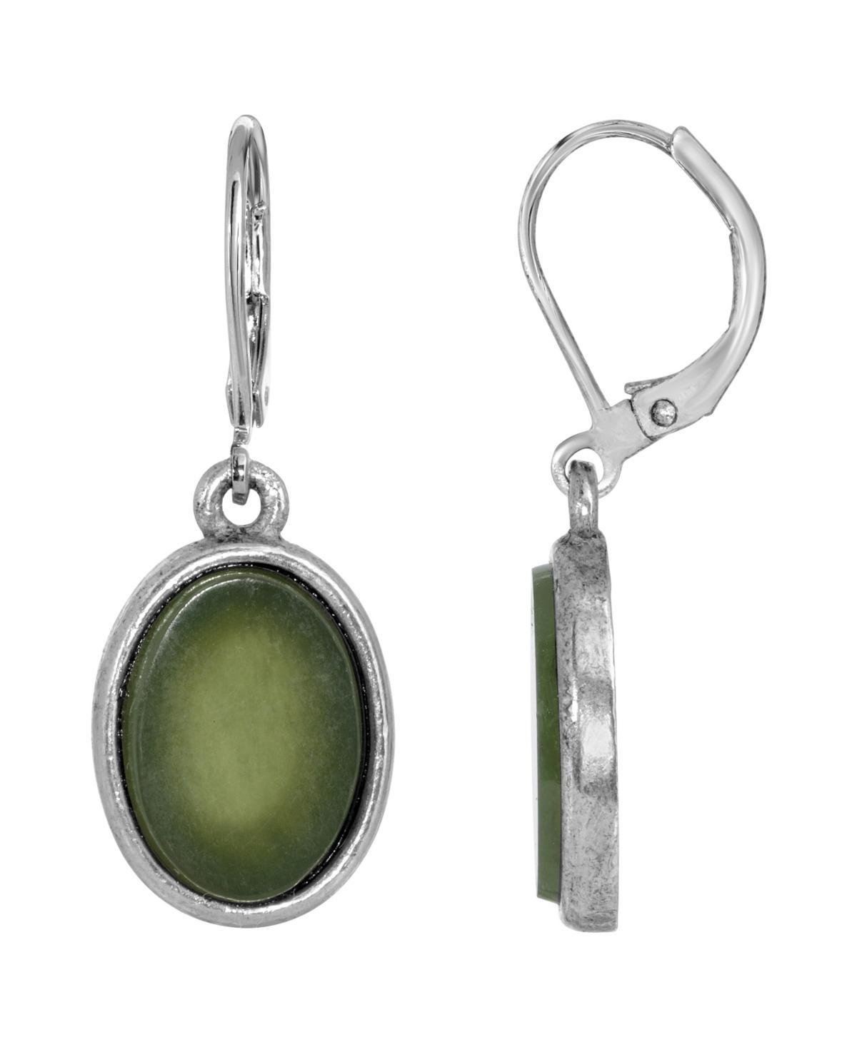 1928 Jewelry Silver Tone Jade Oval Drop Earrings, Green Product Image