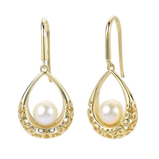 Cultured Freshwater Pearl (6mm) Textured Teardrop Drop Earrings in 14k Gold-Plated Sterling Silver Product Image