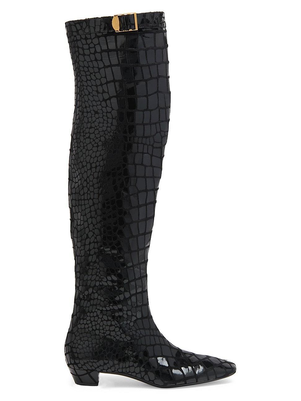 Womens Croc-Embossed Leather Over-The-Knee Boots product image