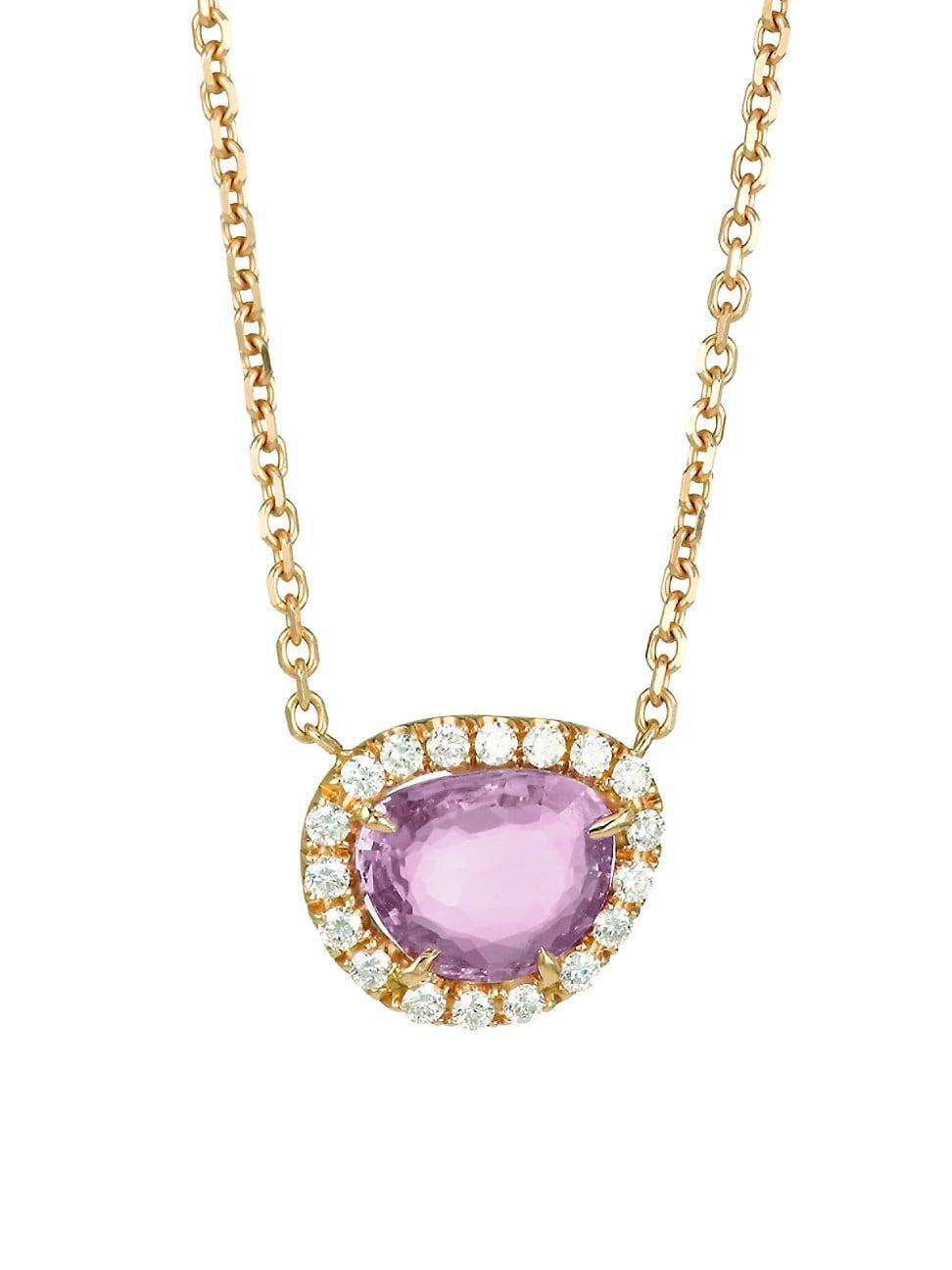 18K Rose Gold Diamond & Pink Sapphire Pendant Necklace Product Image