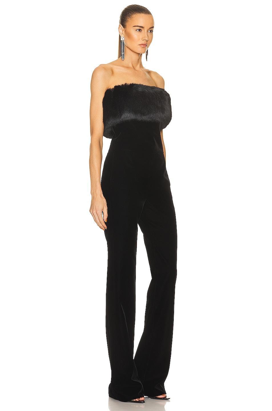 Saint Laurent Strapless Velour Jumpsuit Black. (also in ). Product Image