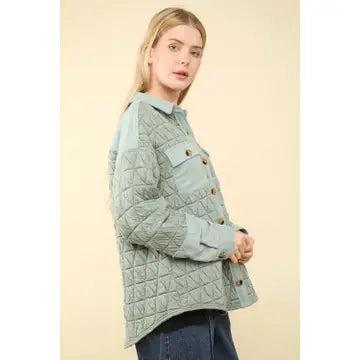 Green Oversized Quilted Cozy Shacket Jacket Female Product Image