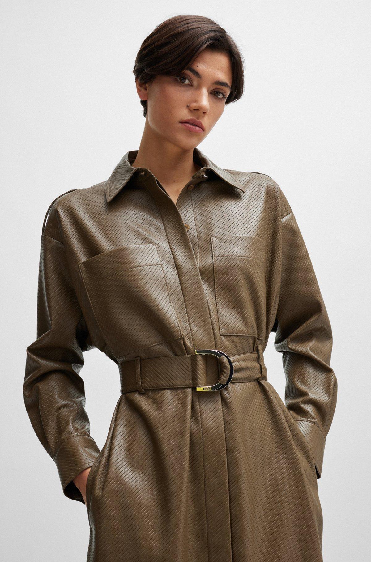 Belted shirt dress in perforated faux leather Product Image