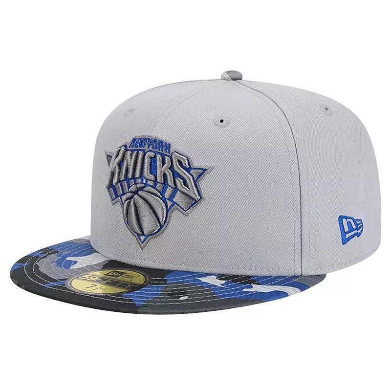 Mens New Era Gray New York Knicks Active Color Camo Visor 59FIFTY Fitted Hat Product Image