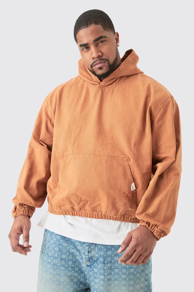 Mens Brown Plus Overdyed Denim Hoodie, Brown Product Image