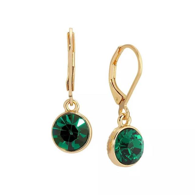 1928 Gold Tone Round Faceted Crystal Leverback Drop Earrings, Womens, Green Product Image