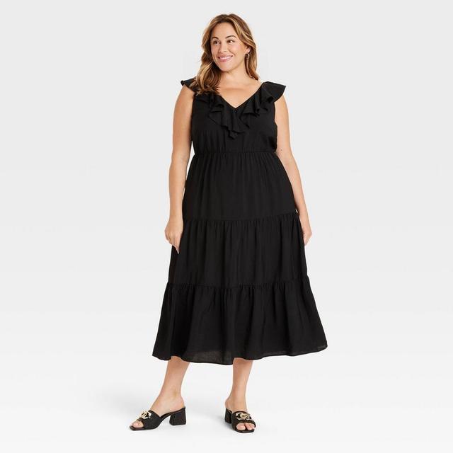 Womens Flutter Short Sleeve Maxi A-Line Dress - Ava & Viv Black 3X Product Image