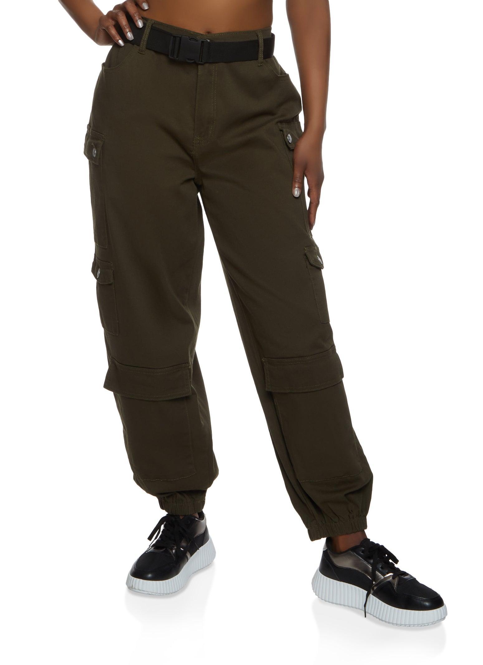 Womens Almost Famous Belted Cargo Pocket Joggers Product Image