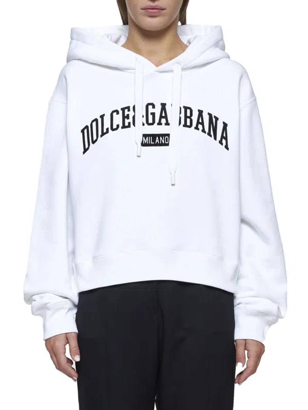 DOLCE & GABBANA Logo Hoodie Drawstring Hood In White Product Image