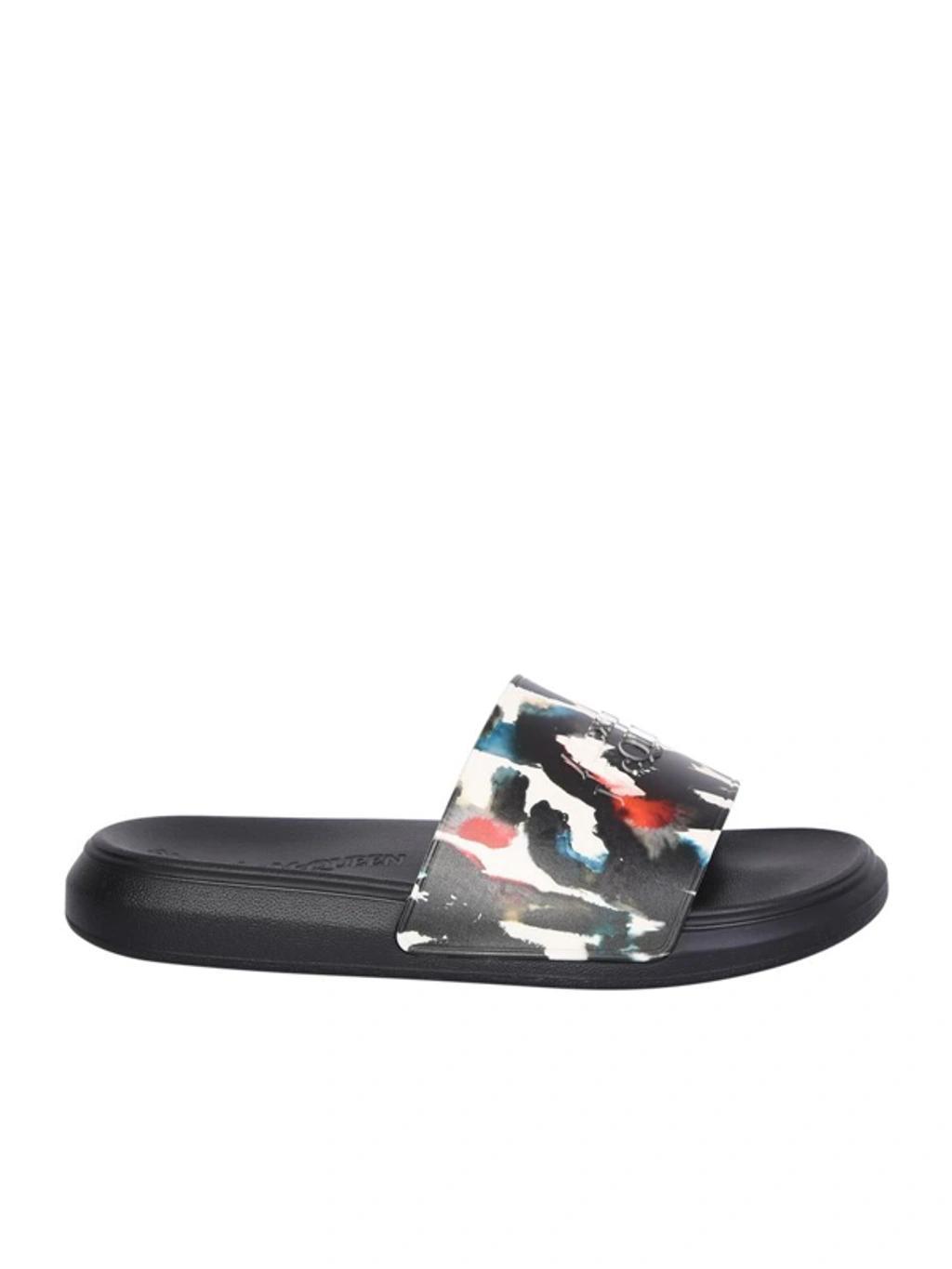 Graphic Logo Print Pool Slides In Grey Product Image