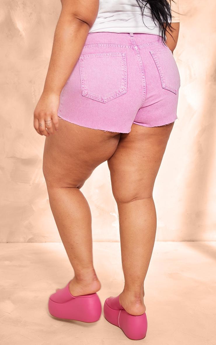 Plus Washed Pink Raw Hem Denim Shorts Product Image