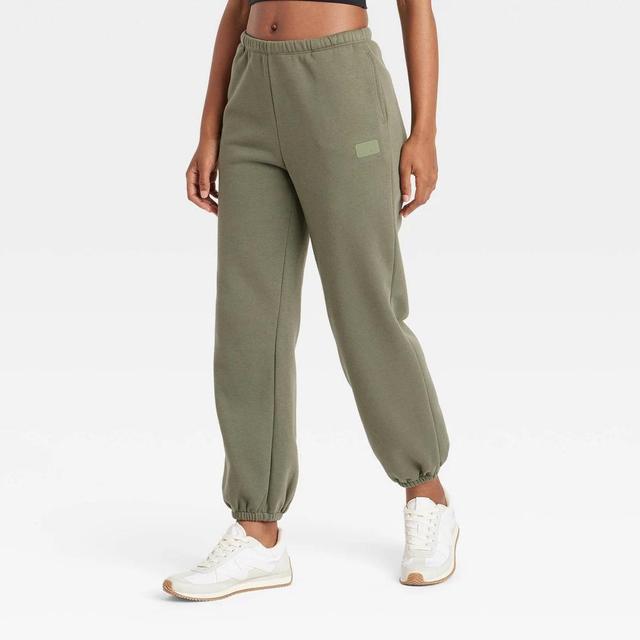 Womens Fleece Mid-Rise Cinched Jogger Pants - JoyLab Olive XXL Product Image