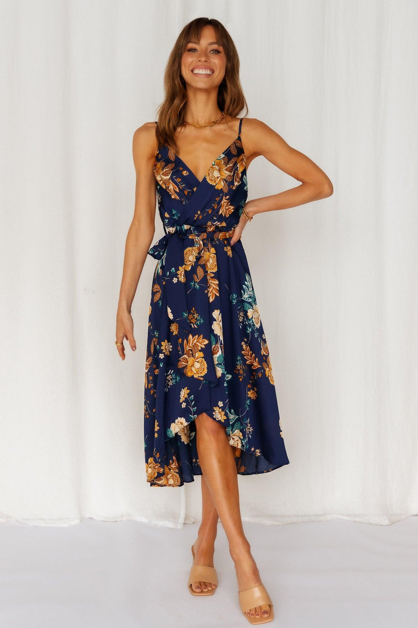 Falling In Style Midi Dress Navy Product Image