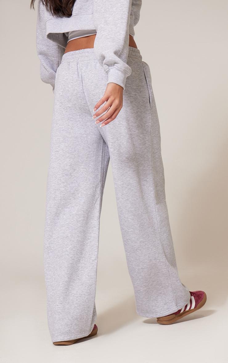 PRETTYLITTLETHING Grey Marl Tonal Embroidered Wide Leg Sweatpant Product Image