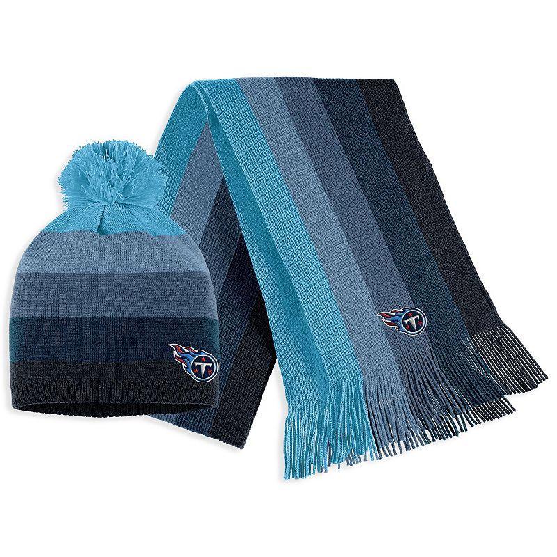 Womens WEAR by Erin Andrews Blue Tennessee Titans Ombre Pom Knit Hat and Scarf Set Product Image