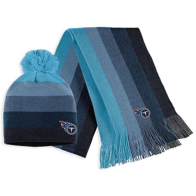 Womens WEAR by Erin Andrews Blue Tennessee Titans Ombre Pom Knit Hat and Scarf Set Product Image