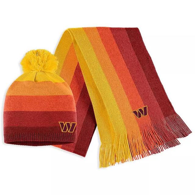 Womens WEAR by Erin Andrews Gold Washington Commanders Ombre Pom Knit Hat and Scarf Set Product Image